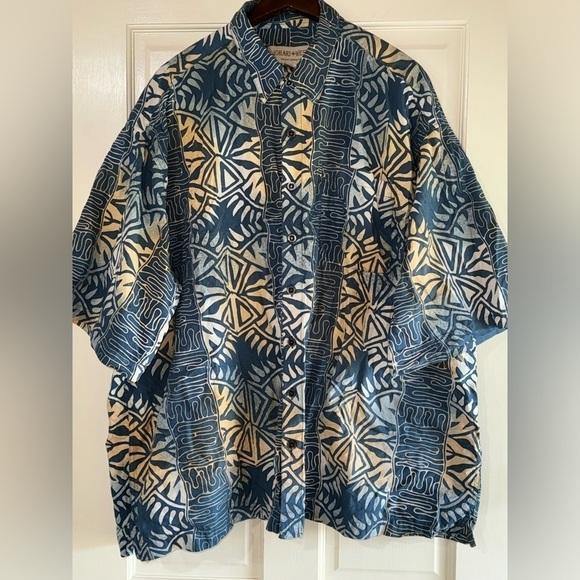 Johari West Other - Casual Button-Down Shirt - Blue & Cream Geometric Print